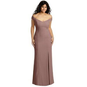 Neutral Crepe Off the Shoulder Fitted Gown Style 3012, Size: 20